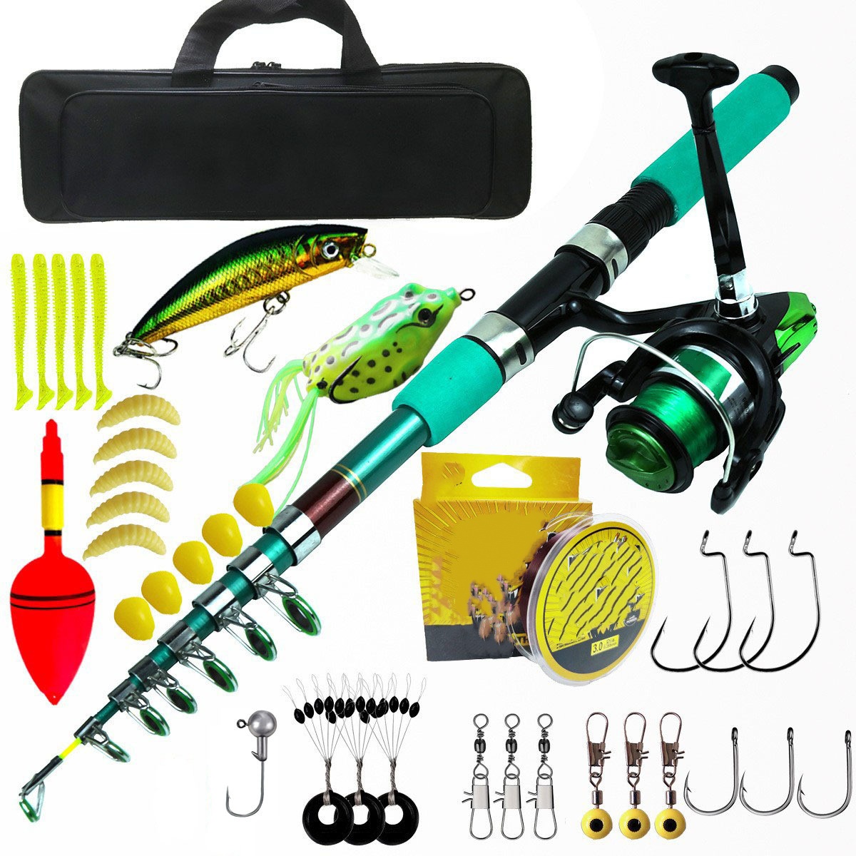Spinning Reel - Kit de Vara de Pesca Telescópica